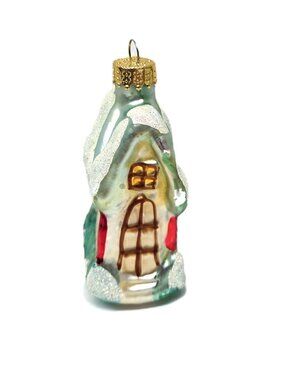 Unique Treasures Vtg Mercury Blown Glass Christmas Ornament Snowy House Glitter